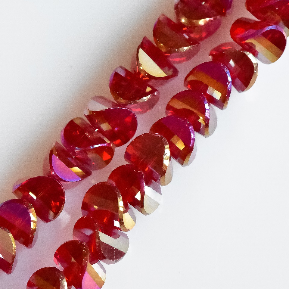 Crystal Beads in Swarovski Style, Red with Gasoline Finish, 6×4 mm, on 50 cm Thread