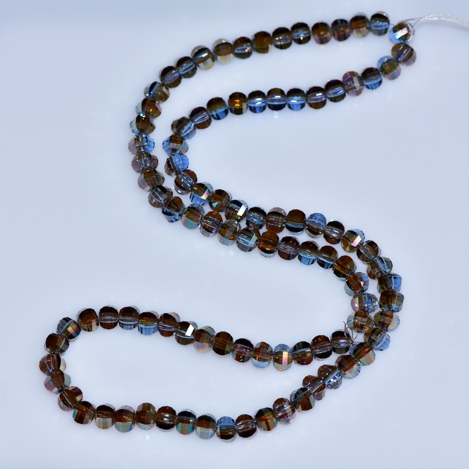 Crystal beads in Swarovski style, blue, faceted ball with gasoline iridescent coating, diameter 5x4 mm, cord length 48 cm