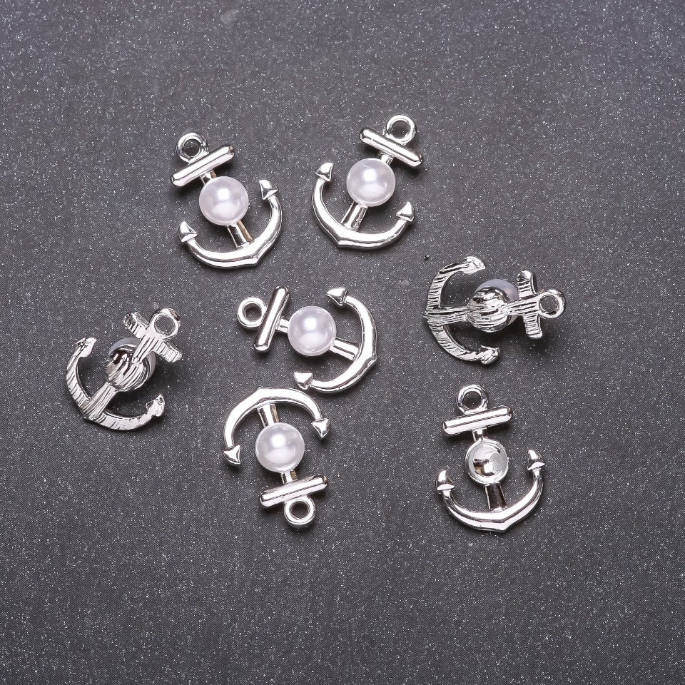 Anchor Pendant Findings, 14mm diameter, 18mm length, white metal, packaging 7 pcs