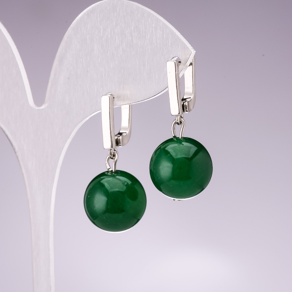 Chrysoprase earrings, smooth ball, 12mm diameter, 30mm length, English clasp