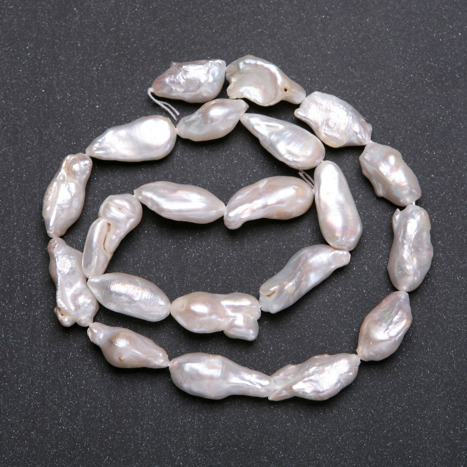 Natural Baroque Pearl Beads on a Thread with Warm Gasoline Sheen, d10×20 mm, Length 40 cm (±)