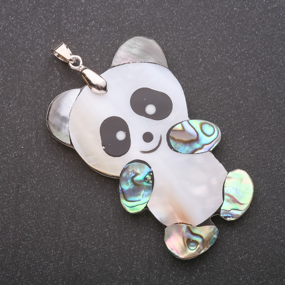 Panda Pendant with Mother-of-Pearl and Chalcedony 34×52×62 mm