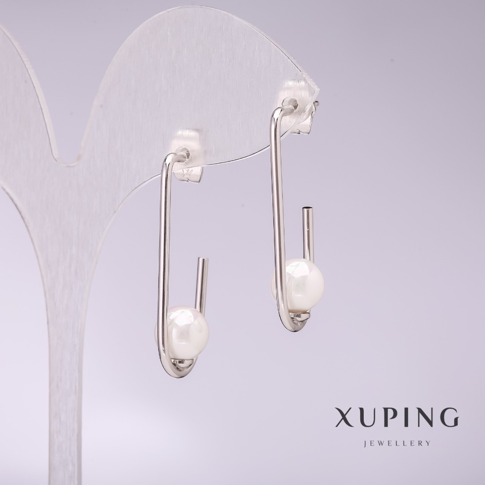Xuping Earrings with White Mallorca Pearls