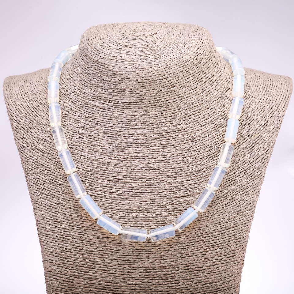 Moonstone Necklace (Synthetic) Cylindrical Beads, 8×17 mm, 45 cm length