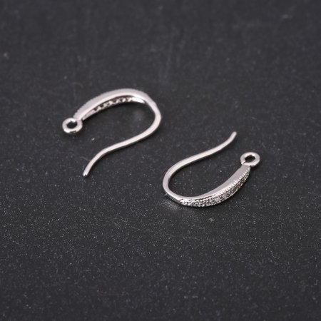 Ear Wires for Earrings with Rhinestones, 14x2 mm, Silver-Colored Metal, Price per Pair