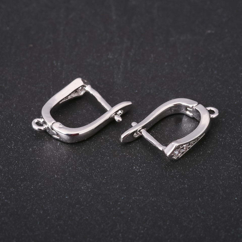 Ear hooks for earrings with rhinestones 17×4 mm silver-tone metal price per pair