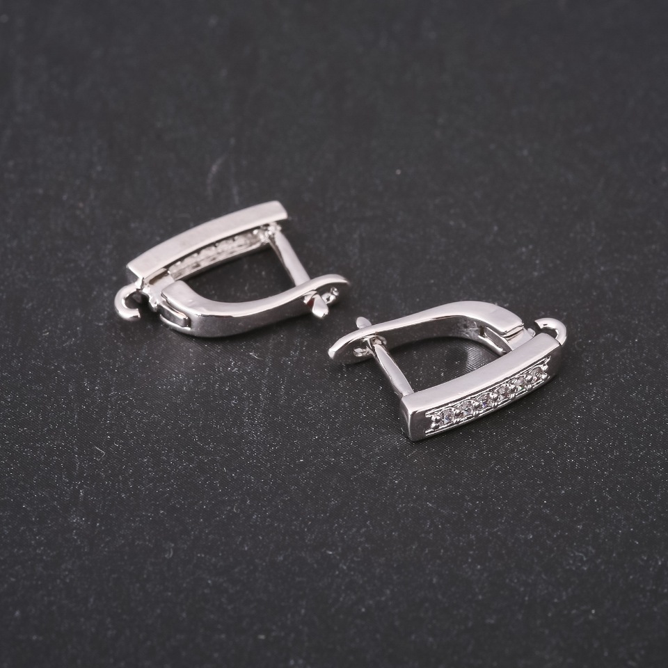 Earring hooks with rhinestones 14–17×3 mm silver-tone metal