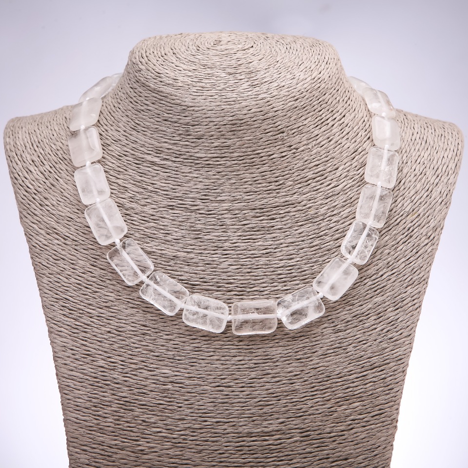 Rock crystal necklace with rectangular beads, 13×18×6 mm, length 45 cm+