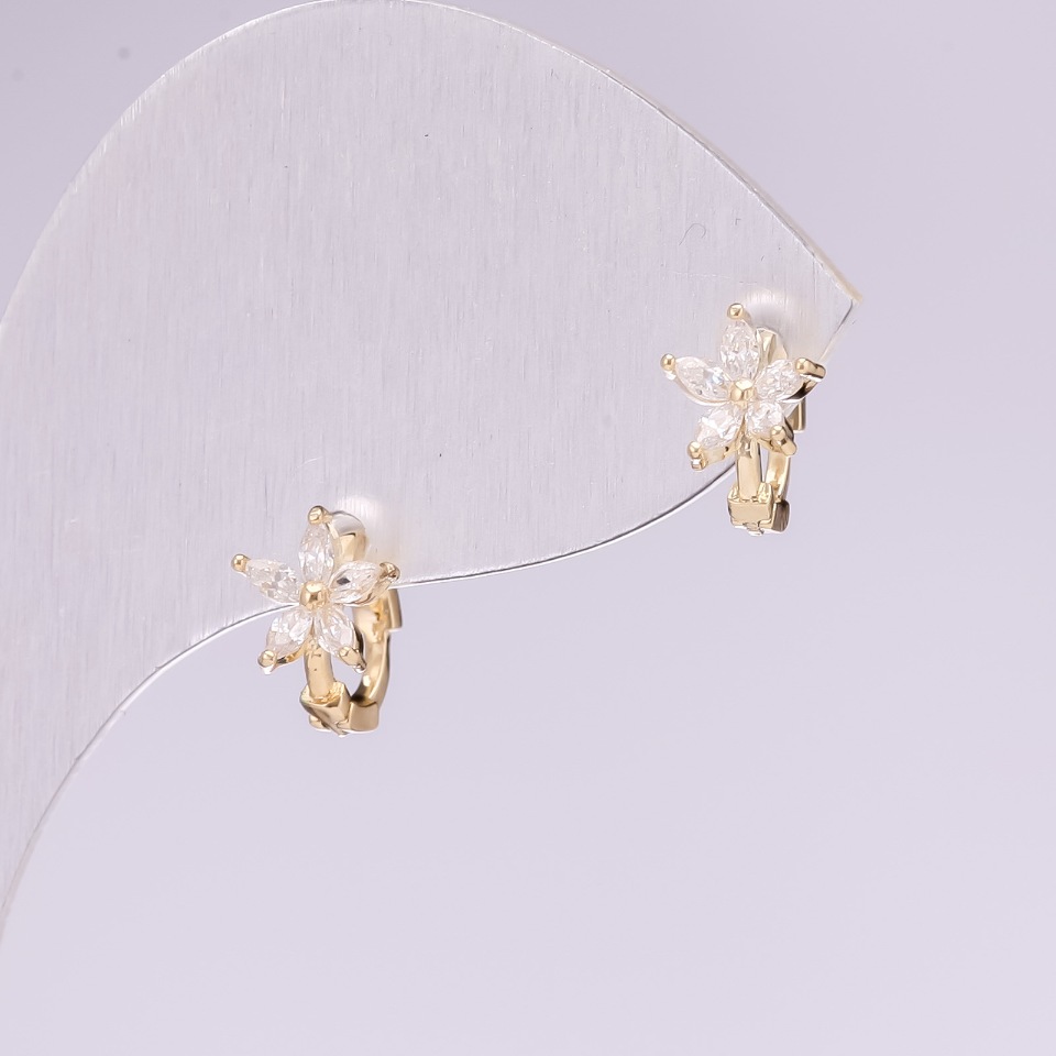 Earrings Flowers series 925 crystals white color 7x11mm gold-tone metal