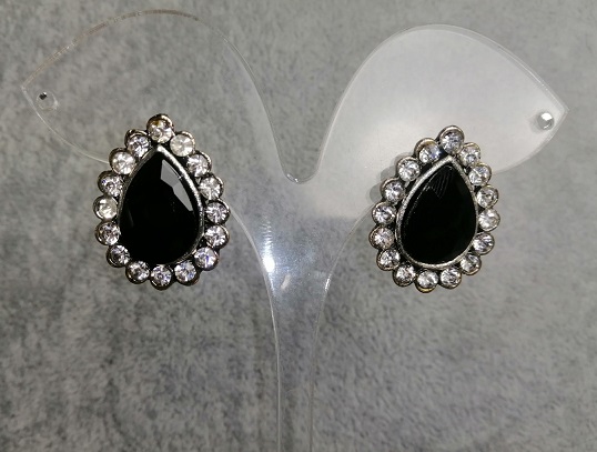 Stud Earrings Drops with Black Crystals 24x19mm