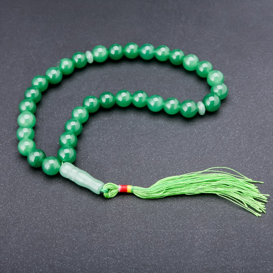 Nephrite Stone Prayer Beads, 33 Beads, 10mm Diameter+