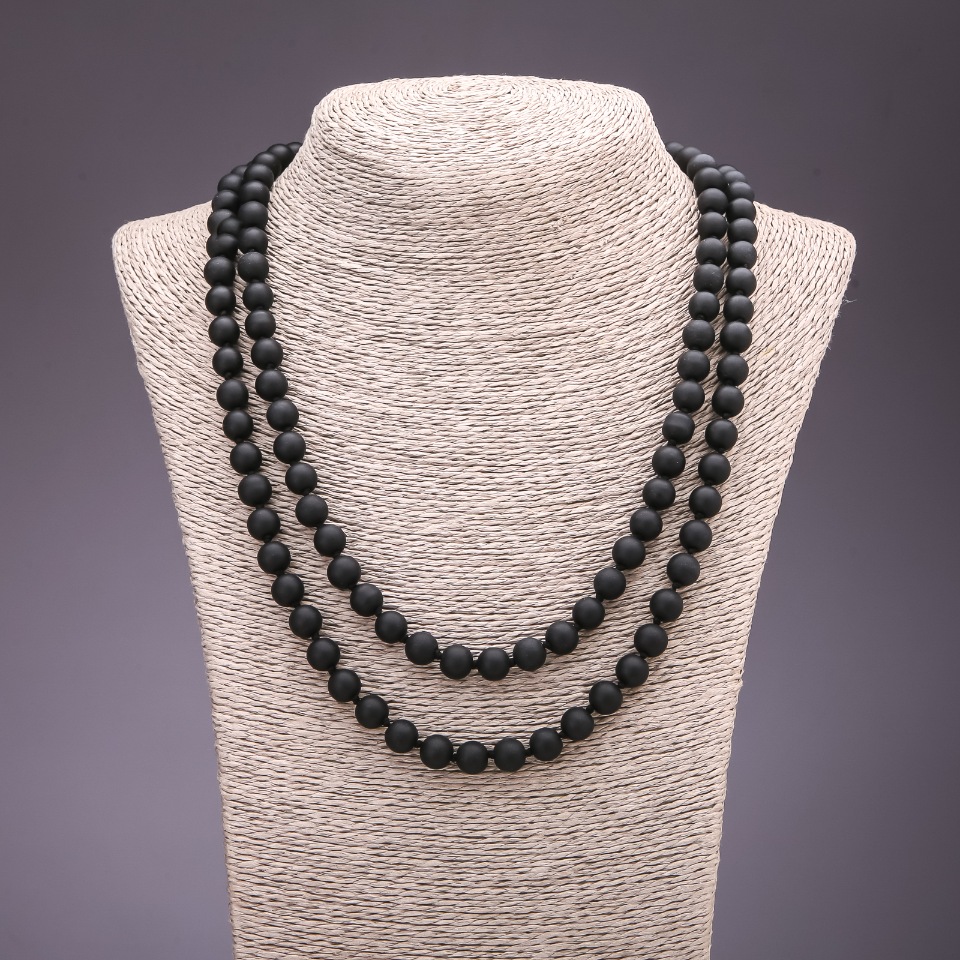 Long Shungite Bead Necklace, 8 mm diameter, 120 cm length