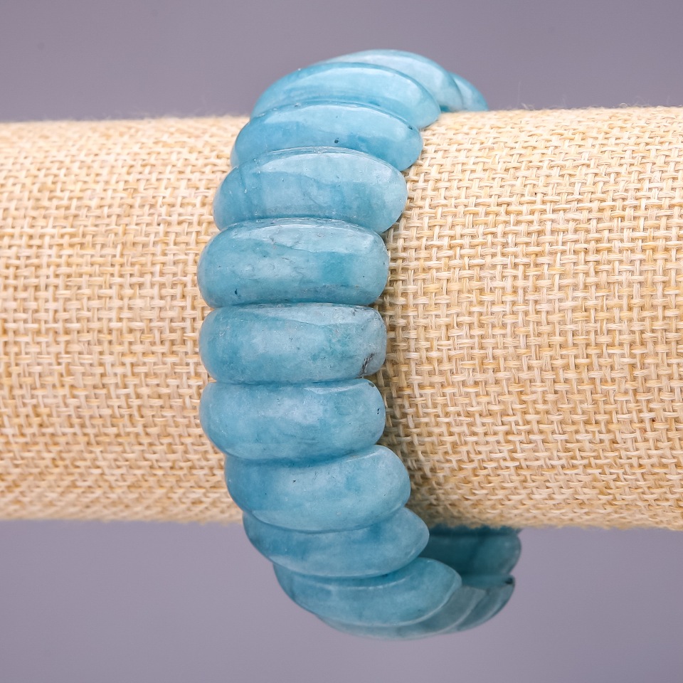 Aquamarine bracelet link 25x10 mm, length 18 cm on elastic