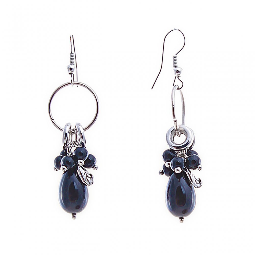 Hoop earrings with round and teardrop beads in 'agate' 50mm