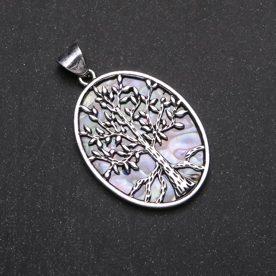 Tree-shaped Abalone Pendant, artificial, in a bezel setting, 32×42×55 mm