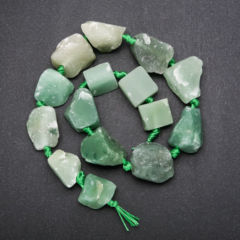 Unpolished Jade Beads, Faceted, Threaded on a Thread, 20x26 mm, Length 42 cm (+/-)