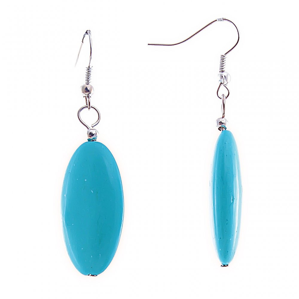 Dangle Earrings with Smooth Cabochons 'elongated oval' in Turquoise, 15x28 mm