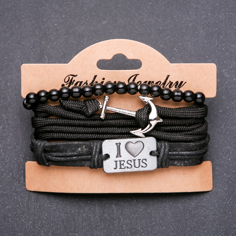 Men's bracelet Trinity "I Love Jesus" with adjustable drawstring