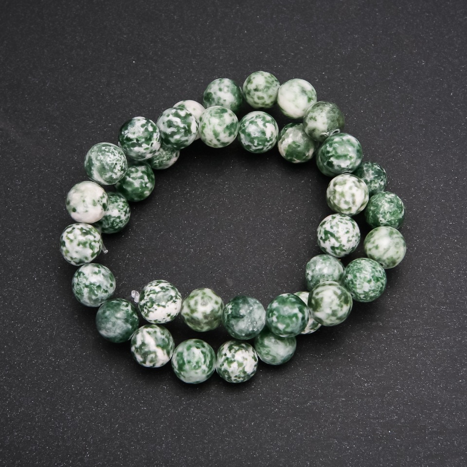 Moss Agate on Thread — Smooth Bead, 10 mm diameter (+/-), 38 cm length