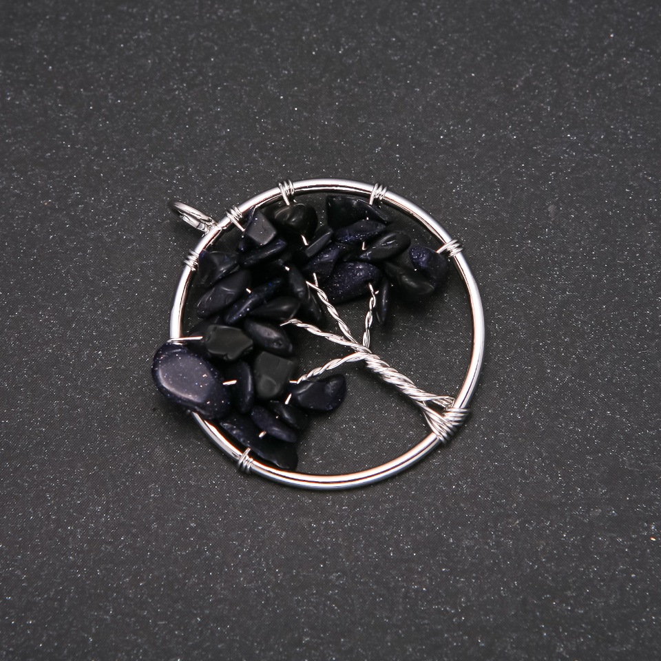 Pendant "Tree of Happiness" Aventurine Blue Sand Cairo Night, diameter 30mm