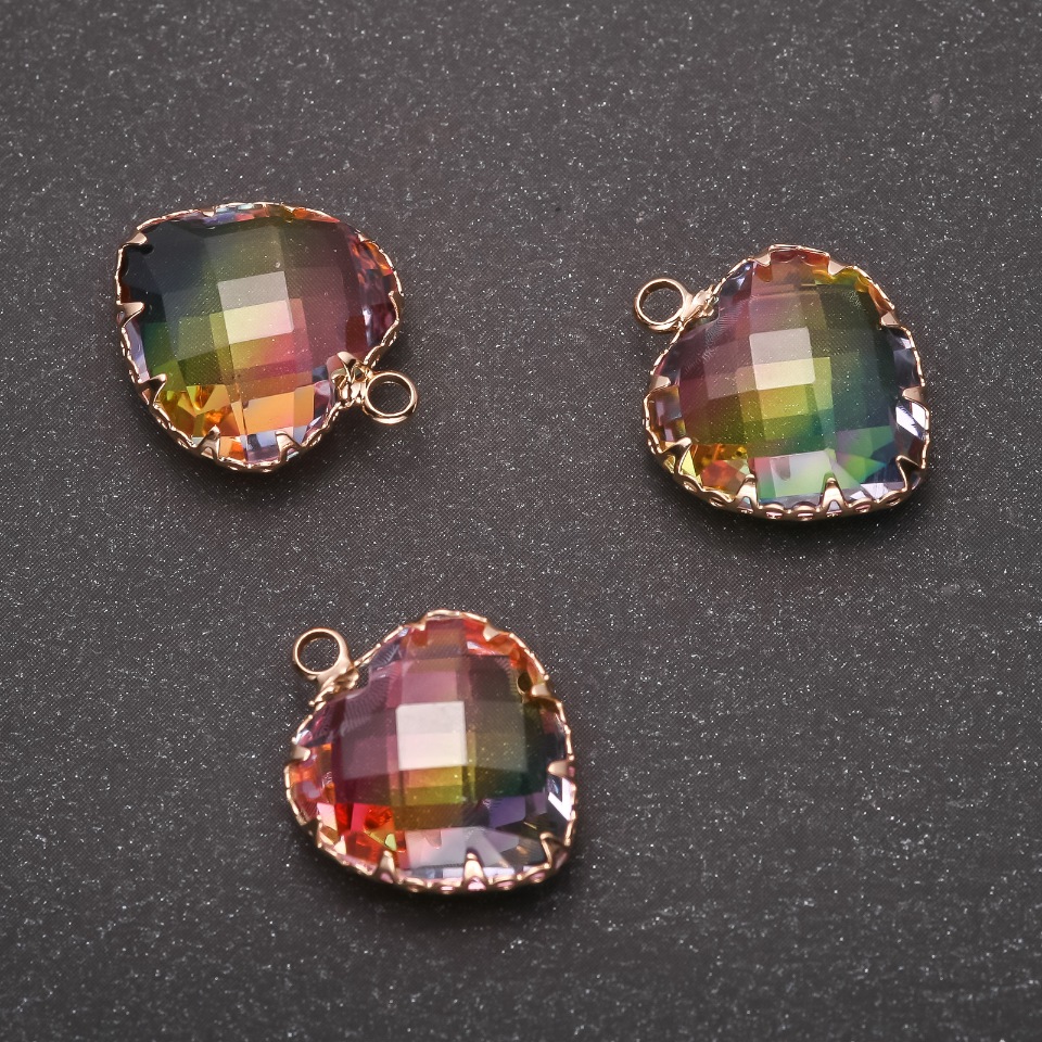 Підвіска "Серце" Райдужний колір, золотиста оправа 16х20мм