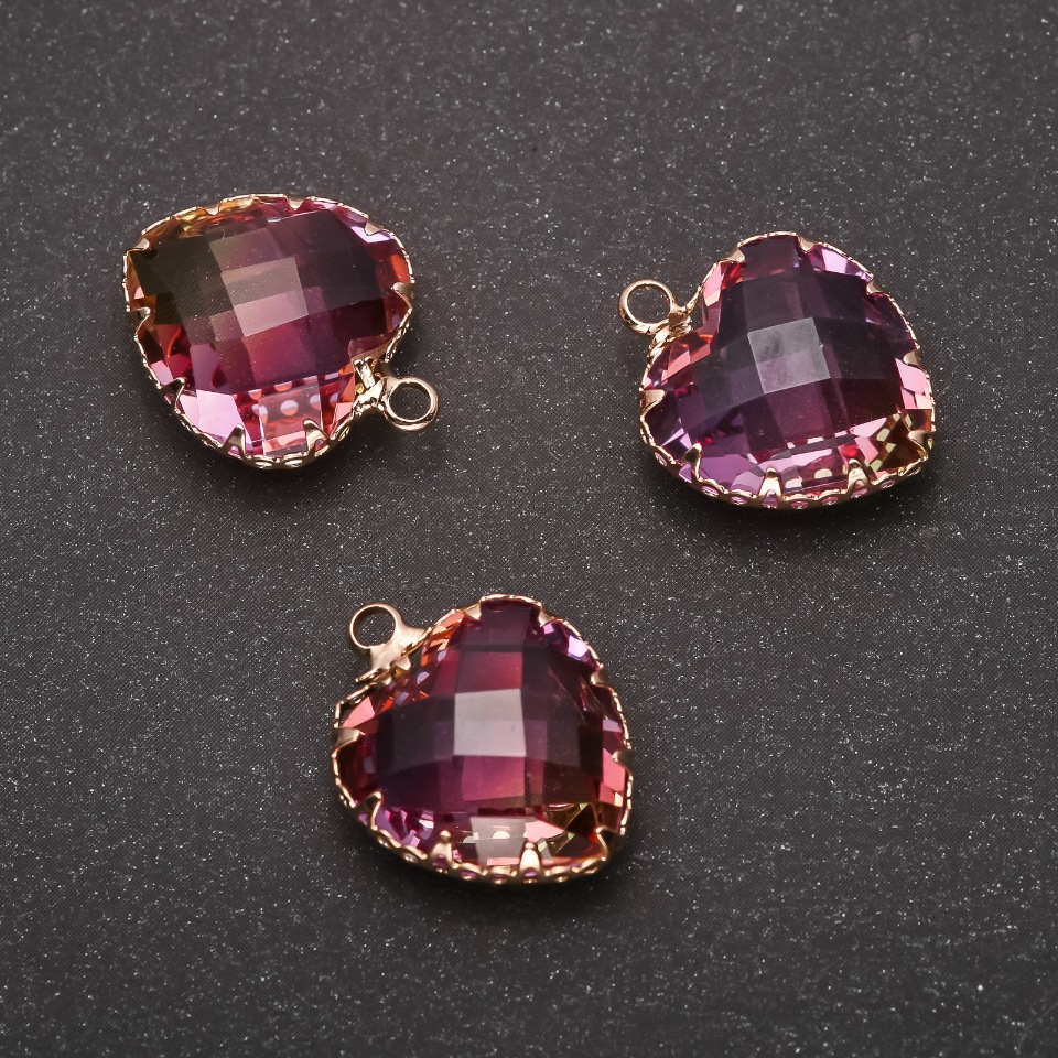 Heart Pendant in Pink-Yellow Color, Gold-Tone Setting 16x20mm