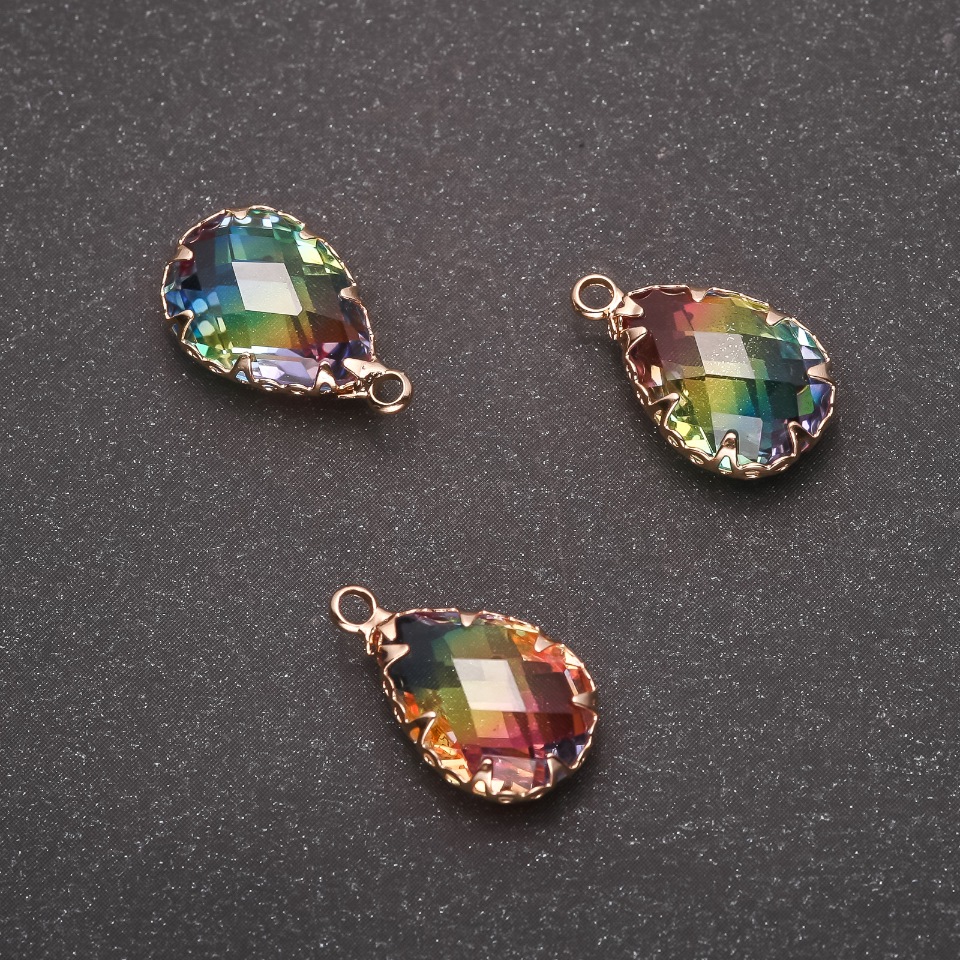 Pendant 'Drop' Rainbow-Colored, Gold-Tone Setting 10×17mm