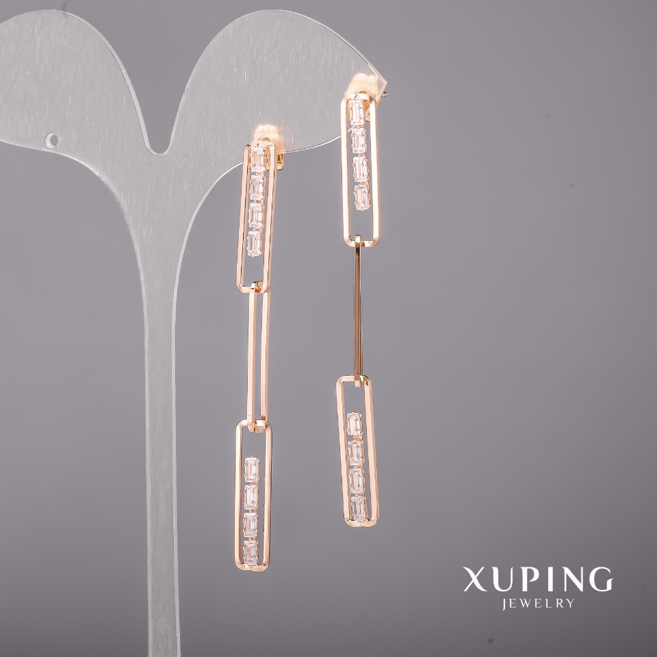 Xuping Earrings with White Stones 6x70mm 18K Gold Plating