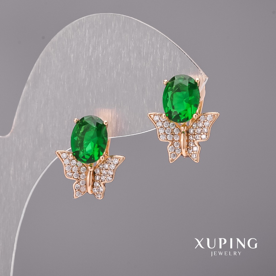 Xuping Earrings with Green Stones 14x17mm 18K Gold Plating