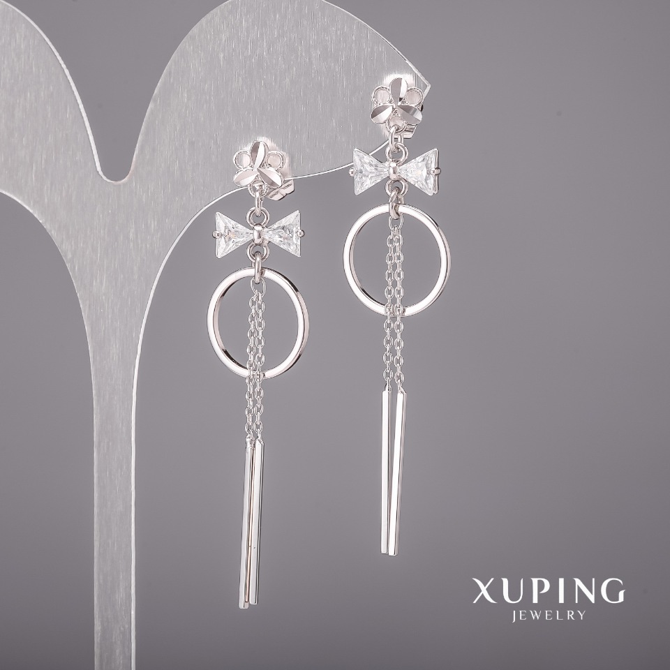 Xuping earrings with white stones 14x60mm Rhodium
