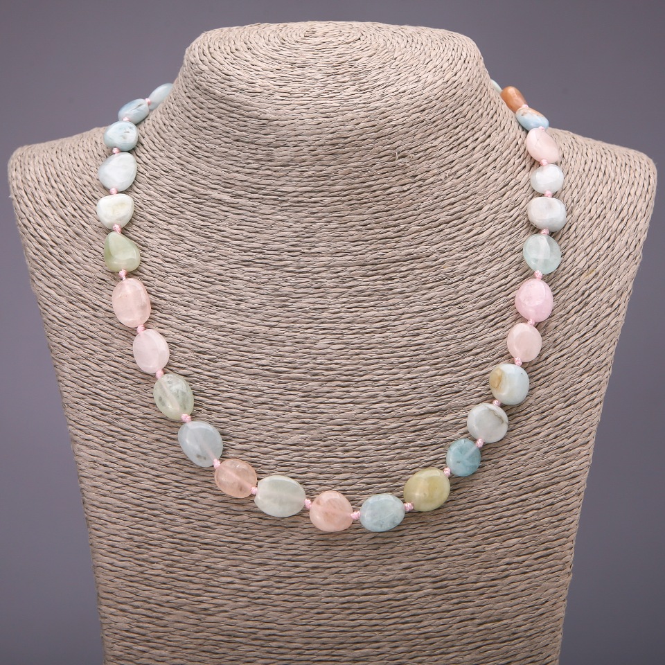 Morganite Natural Stone Necklace, faceted, diameter 10×12 mm (±), length 45 cm