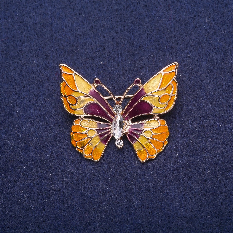 Butterfly Brooch with Enamel and Crystal, gold-toned metal 29×37 mm