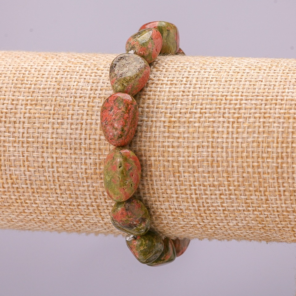 Elastic bracelet with Jasper Heliotrope (Unakite) - tumbled, 8x14 mm diameter, 18 cm length