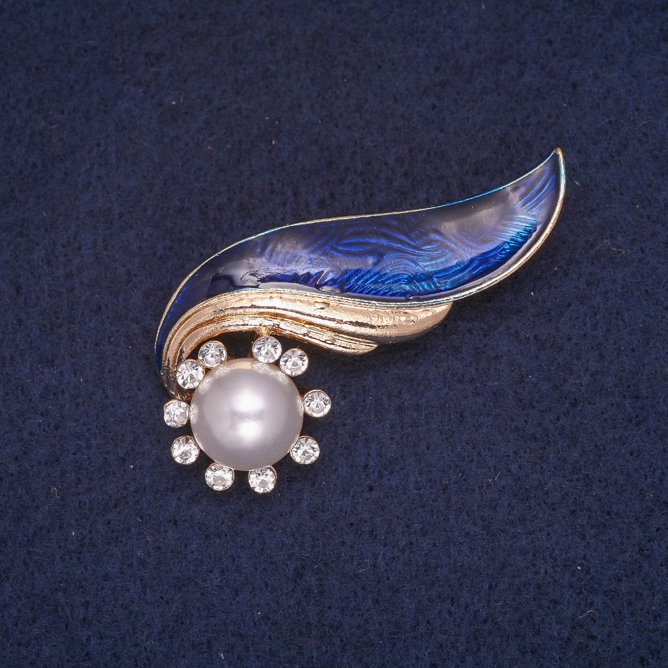 Brooch 'Elegy' with blue enamel and crystals