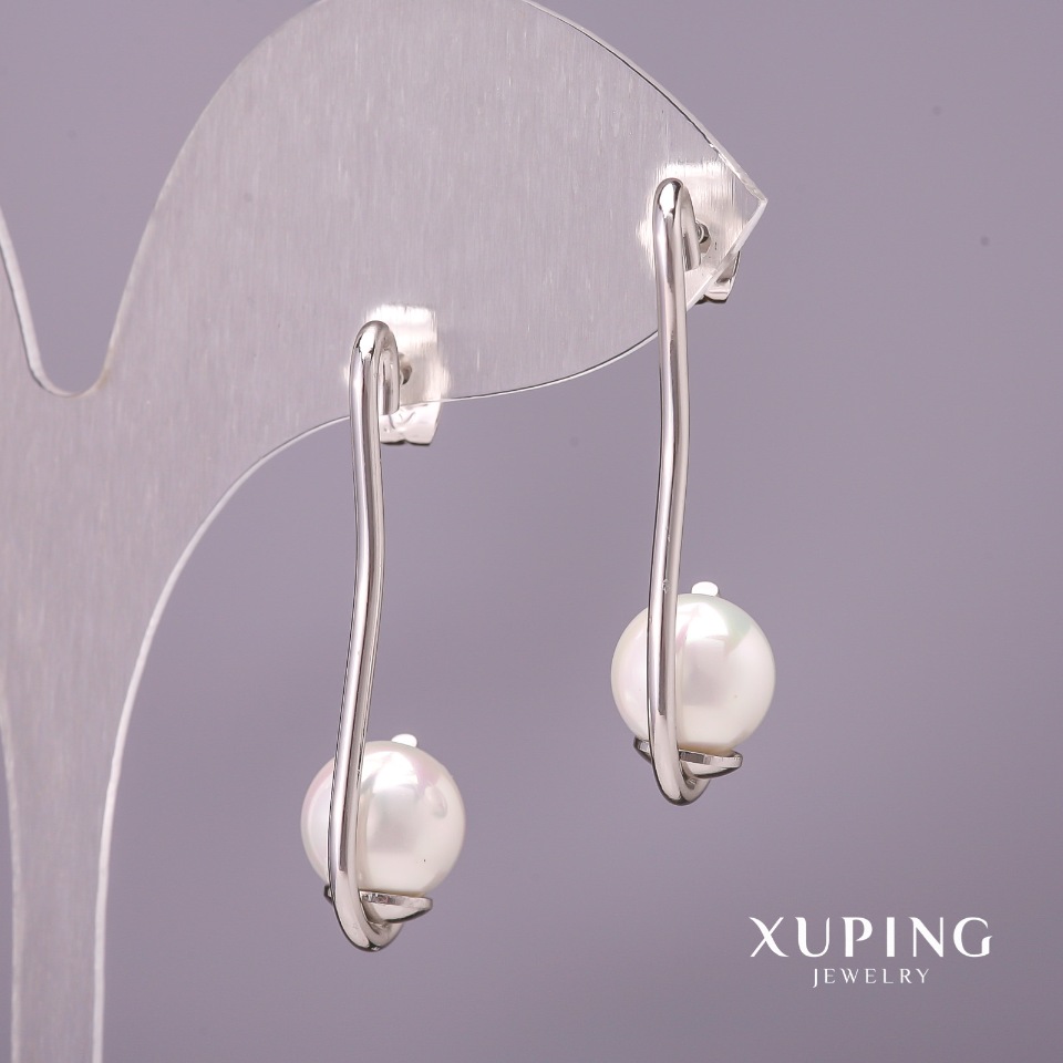 Xuping Mallorca Pearl Earrings, 10×35 mm, Rhodium