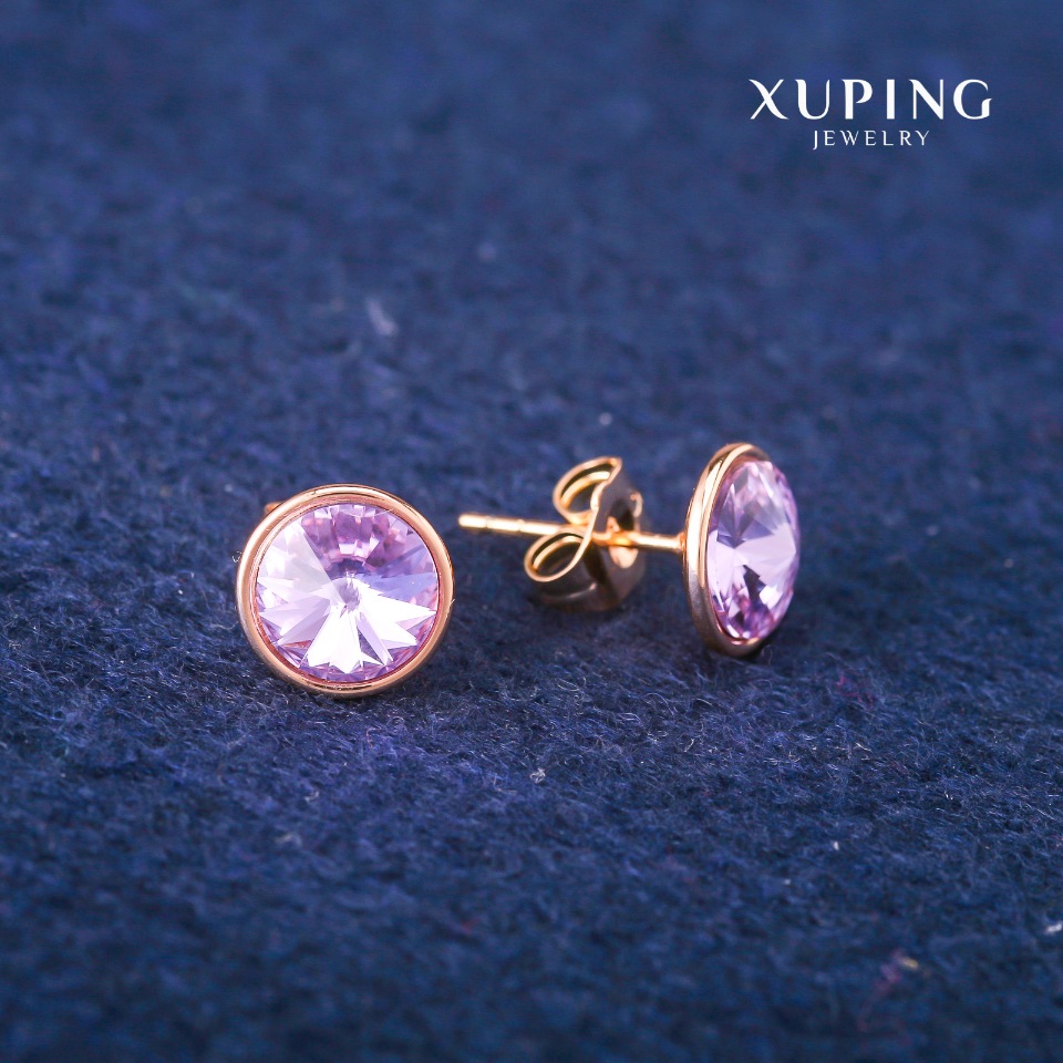 Xuping Stud Earrings with Swarovski Crystals, Lavender Color, 10 mm Diameter, 18K Gold Plating