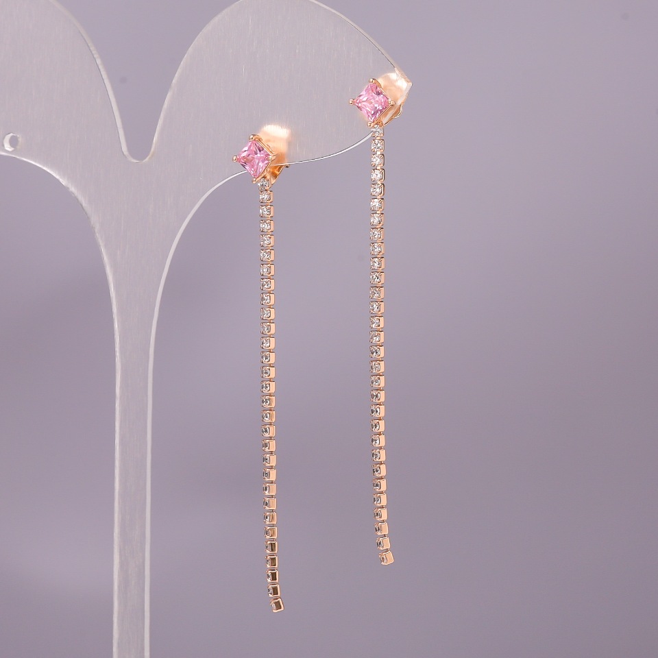 Xuping Earrings with Pink Stone 6x65mm 18K Gold Plating