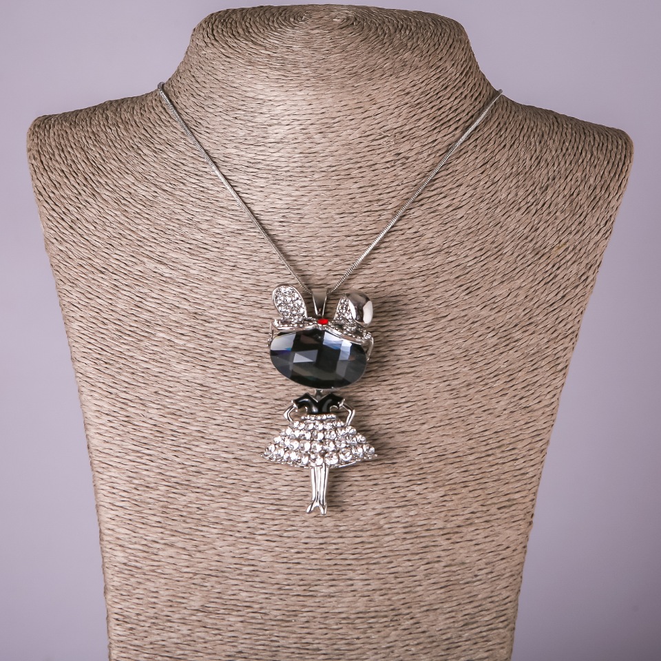 Crystal Kitten Pendant on Chain, 35×70 mm, 75 cm length