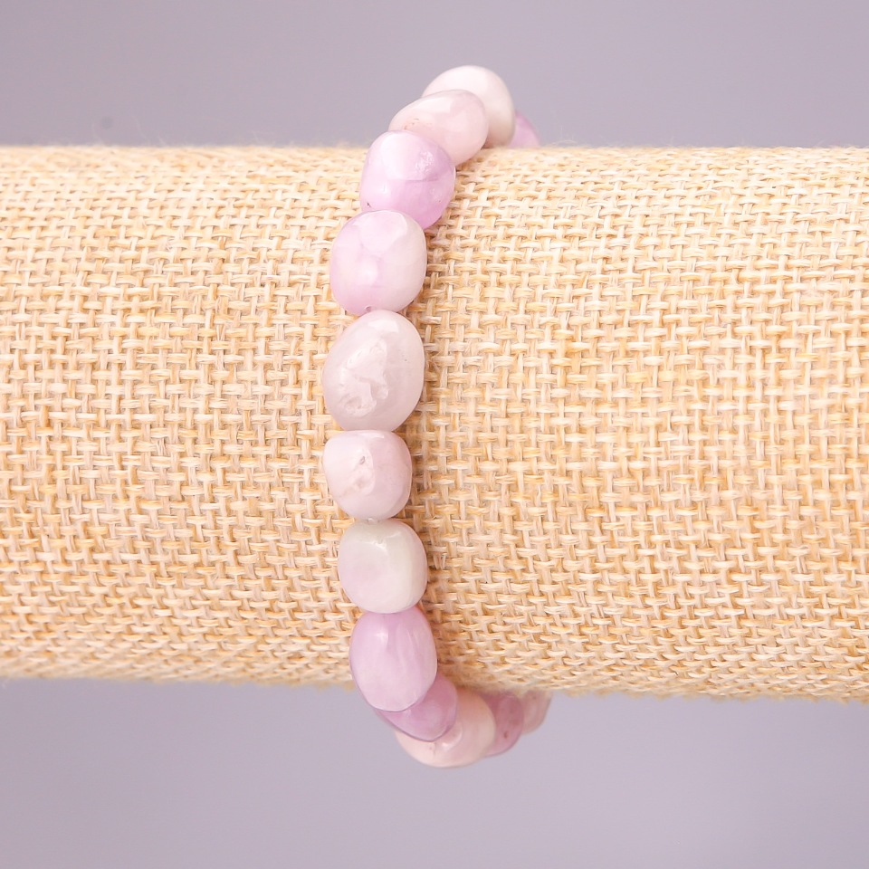 Kunzite Natural Stone Bracelet on Elastic, 8x10 mm diameter, 18 cm length