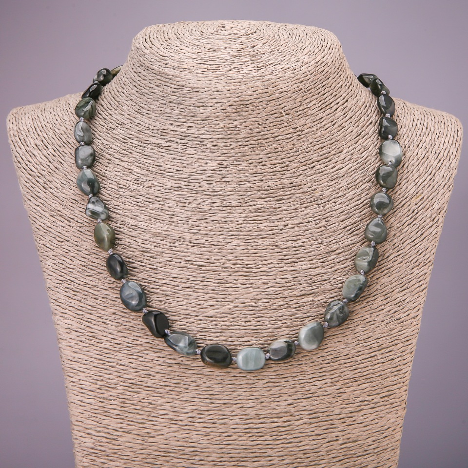Necklace of natural Hawk's Eye stone, faceted, 8x10 mm (±), length 48 cm