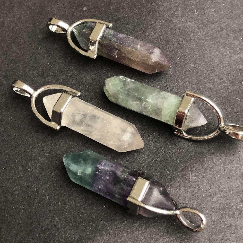 Hexagonal Fluorite Stone Pendant 39x32x9mm