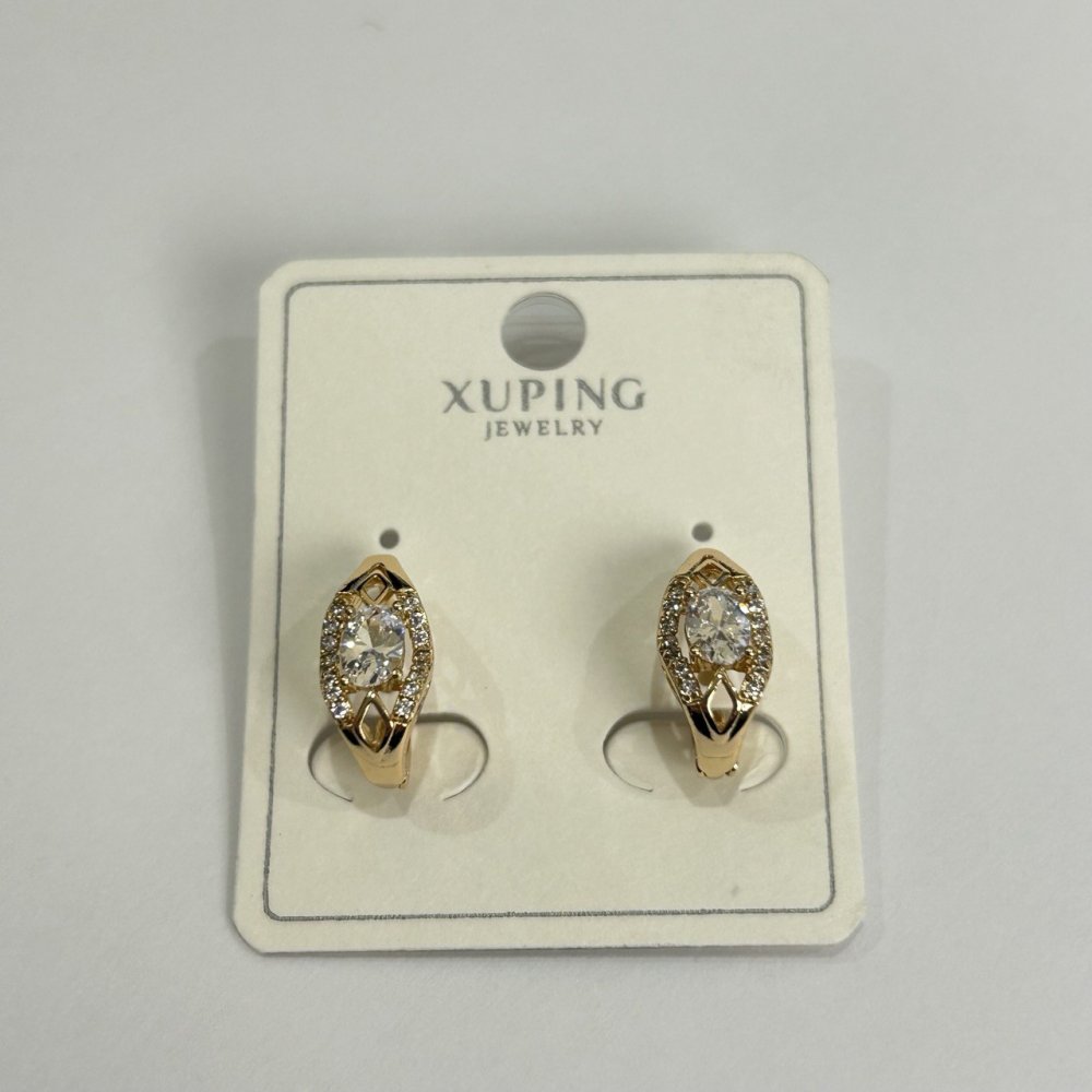 Xuping Earrings with White Stones, 7x15mm, 18K Gold Plating