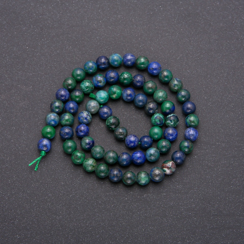 Azurite natural stone beads — smooth round spheres, diameter 6.5 mm, thread length 38 cm (+/-)