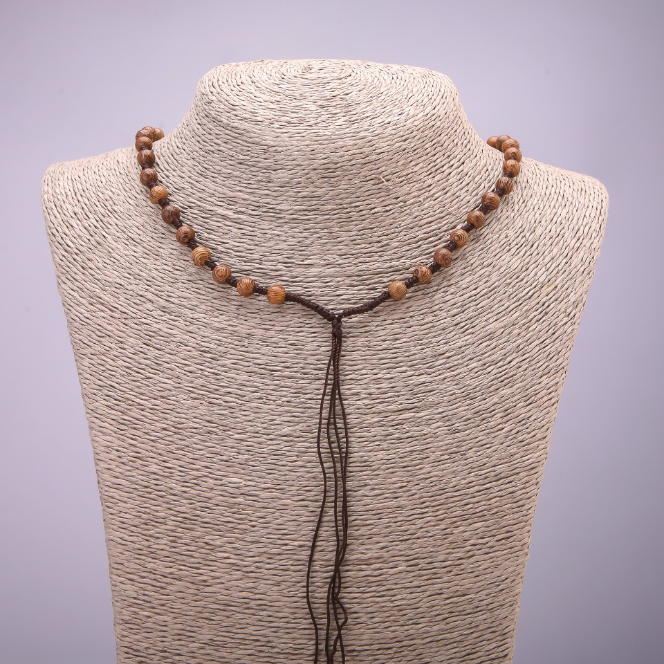Black necklace cord with beads, length 60 cm