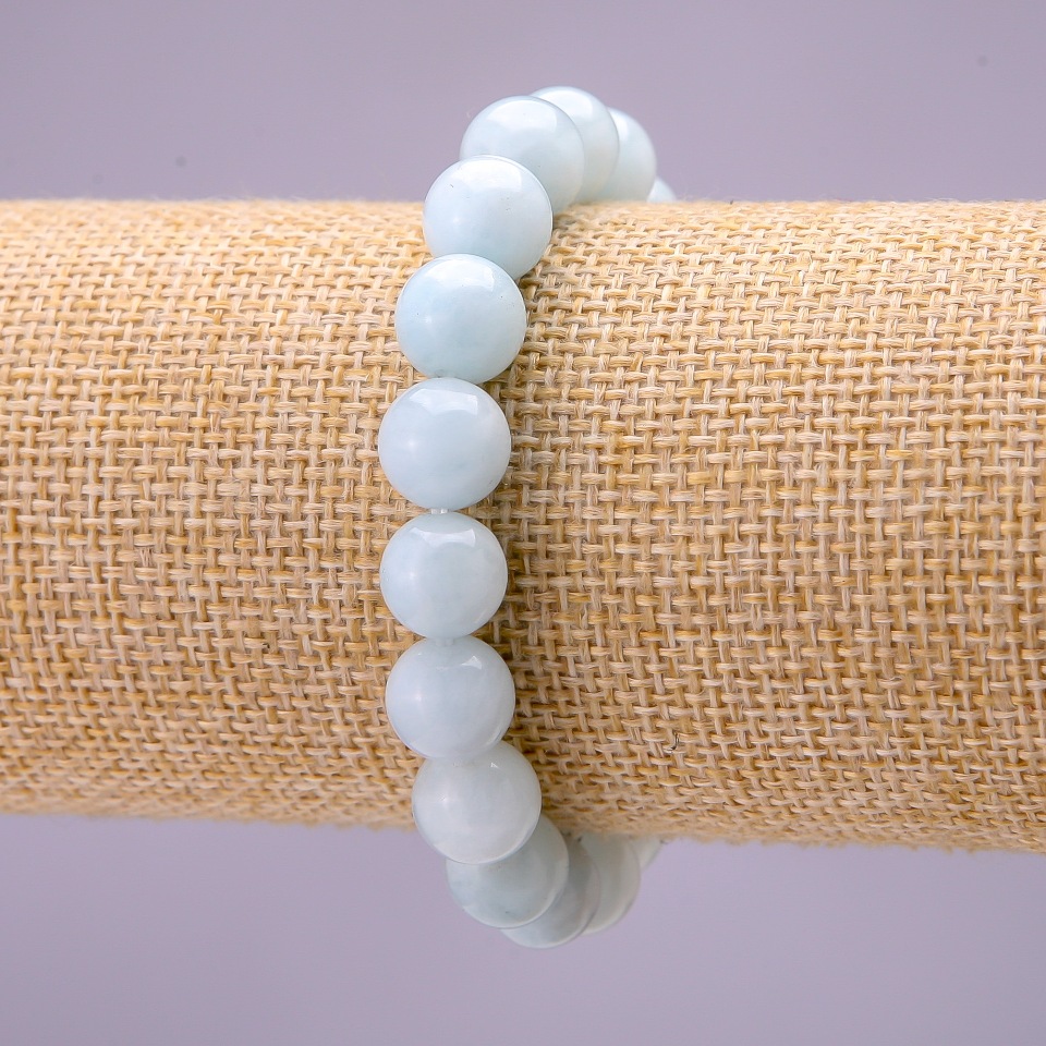 Bracelet with natural aquamarine gemstone, smooth beads, diameter 10 mm (±), on elastic, length 18 cm