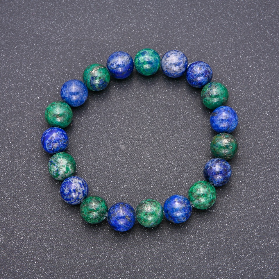 Bracelet made of natural azurite stone, smooth bead, diameter 10 mm (±), length 18 cm on elastic