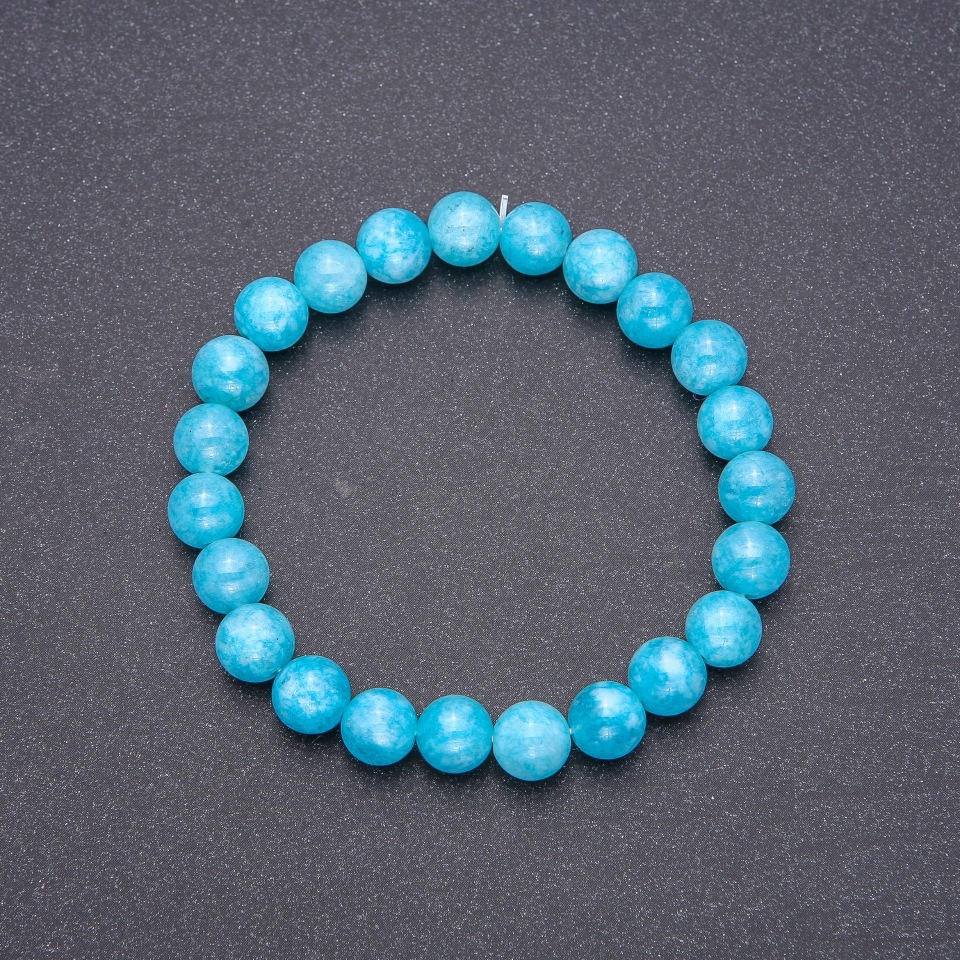 Aquamarine bracelet with smooth beads, 8 mm diameter, 18 cm circumference, on an elastic cord