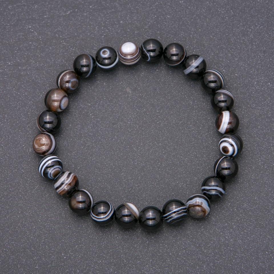 Bracelet of natural agate stone, smooth bead, diameter 8 mm (±), circumference 18 cm on elastic cord