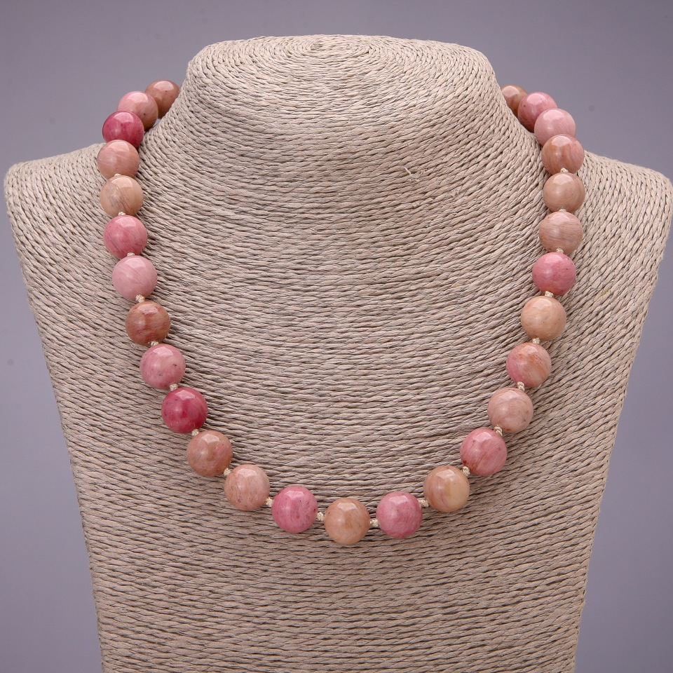 Natural rhodochrosite necklace with smooth beads, diameter 12 mm (±), length 48 cm
