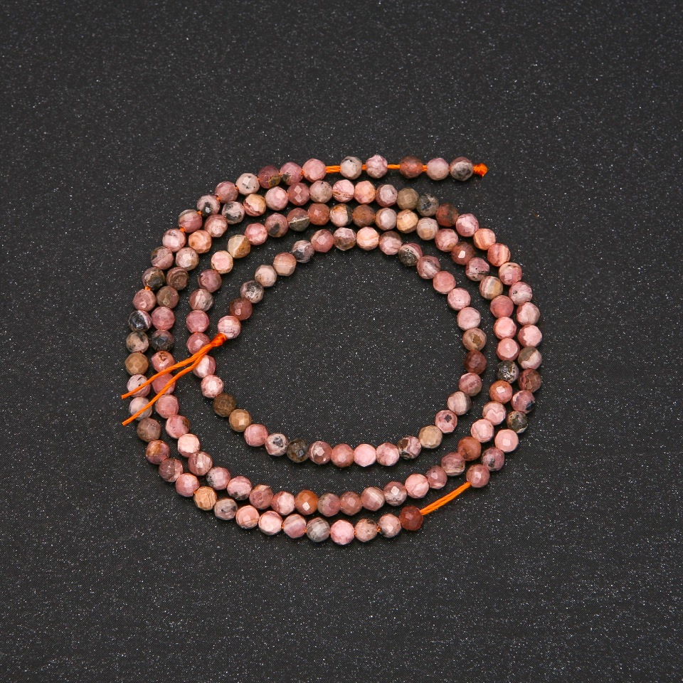 Rhodochrosite beads, faceted round bead, 2 mm diameter, 38 cm strand